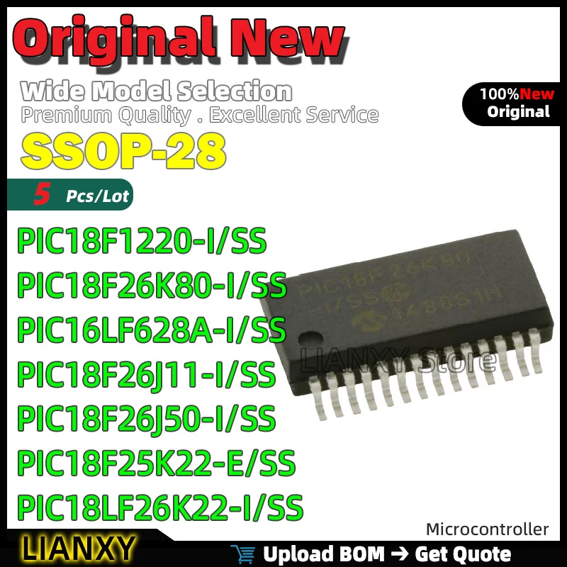 

5шт SSOP-28 PIC18F1220-I/SS PIC18F26K80-I/SS PIC16LF628A-I/SS PIC18F26J11-I/SS PIC18F26J50-I/SS PIC18F25K22-E/SS
