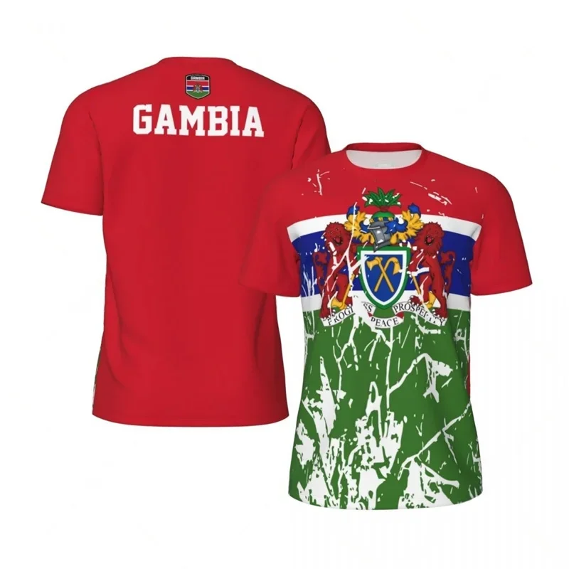 GAMBIA Flag 3D Print Sport Quick-dry Breathable Men T-shirt Outdoor Plus-size Football Jersey Team Short-sleeve Parent-child Top