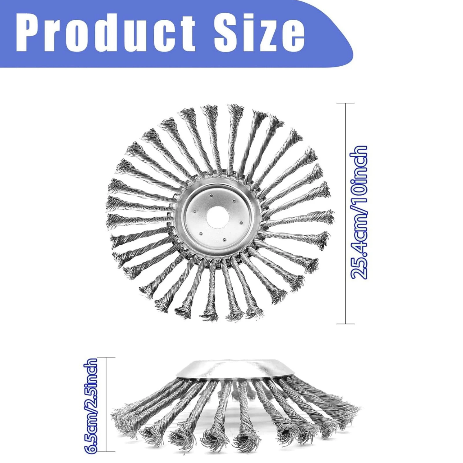 8 ''/10'' 스틸 와이어 휠 잔디 트리머 헤드 가정용 가솔린 Brushcutter 제거 녹 및 이끼 용 정원 제초 브러시 교체