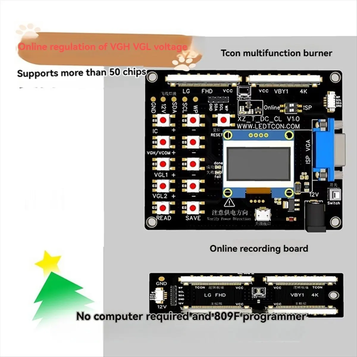 ABDQ-RT6943A TCON VGH VGL Change Voltage Programmer Screen Technology Modification Tool Small Board Two-In-One US Plug