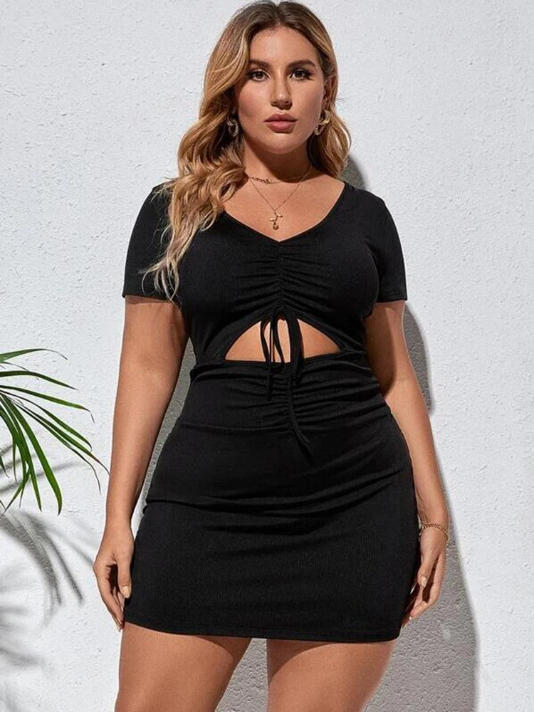 2022 New Summer women plus size XL XXL XXXL 4XL dress Drawstring Cut Out  Bodycon Dresses - AliExpress 200000345