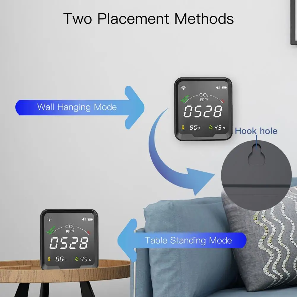 1 Set Practical Large Screen APP Control Wi-Fi Full-Color Display Screen 3-in-1 Carbon Dioxide Monitor for Household