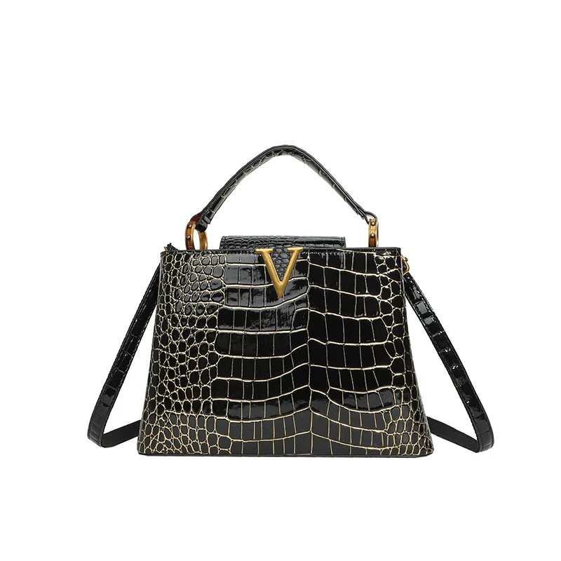 2024 Leather Women Handbags Crocodile Pattern Letter V Tote Bag Luxury Fashion Shoulder Crossbody Bag Large Capacity Shell Bags