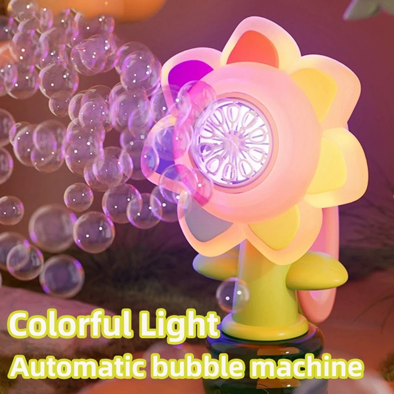 Máquina de burbujas de baile de girasol, máquina de burbujas automática eléctrica oscilante, soplador de jabón, juguete de fiesta, regalo para niños