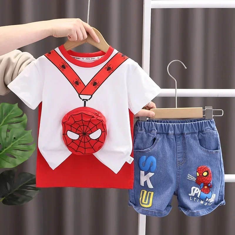 2024 Summer Baby Boys Spiderman t-shirt manica corta + Jeans set vestiti abbigliamento moda per bambini abiti abiti sportivi per bambini