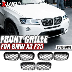 XVIP Chrome Silver Diamonds Front Bumper Hood Grilles For BMW X3 F25 2010-2013 Single And Double Line Style Upper Racing Grills