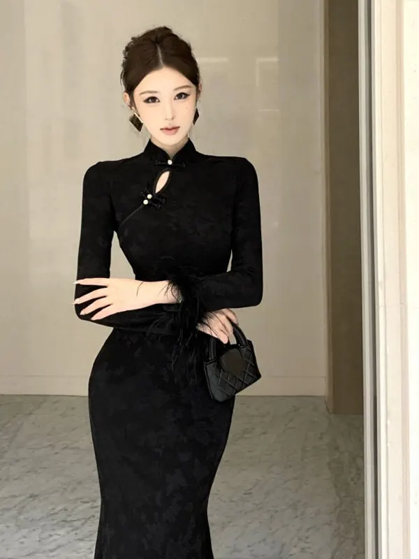 

Элегантное облегающее платье Hebe Style с эффектом утяжки талии, новое китайское националистическое ципао, модное женское платье Весна 2026