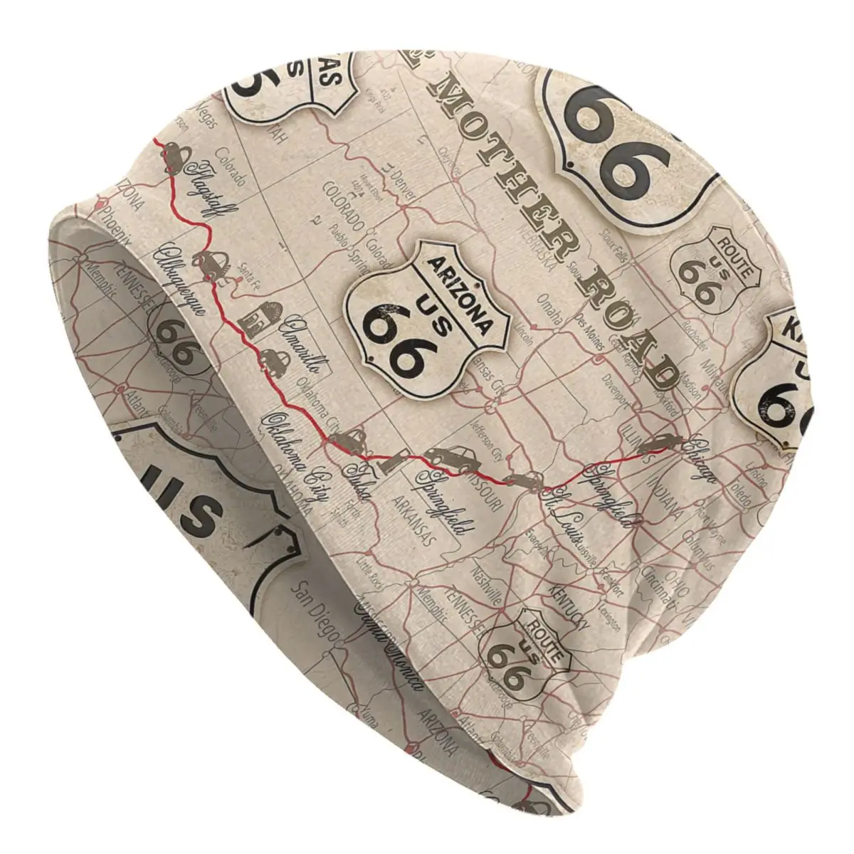 Vintage American Map Route 66 Pattern Bonnet Hats Fashion Knit Hat For Men Women Warm Winter USA Highways Skullies Beanies Caps