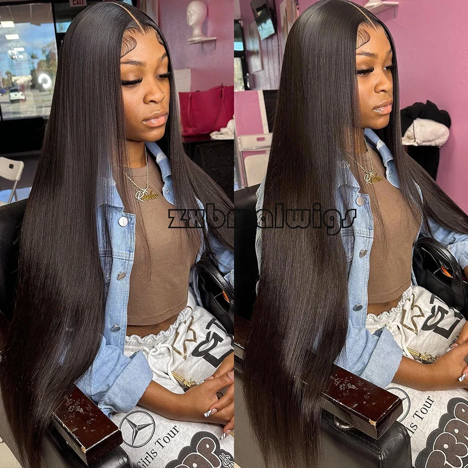 Synthetic 26 inch 180Density Long Soft Hairline Black Silky Straight Lace Front Wig for Women BabyHair Glueless Preplucked Daily