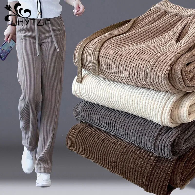 Autumn Winter Elastic Waist Loose Casual Wide Leg Corduroy Pants Female Add Velvet Fashion All-match Trousers Women's Clothing