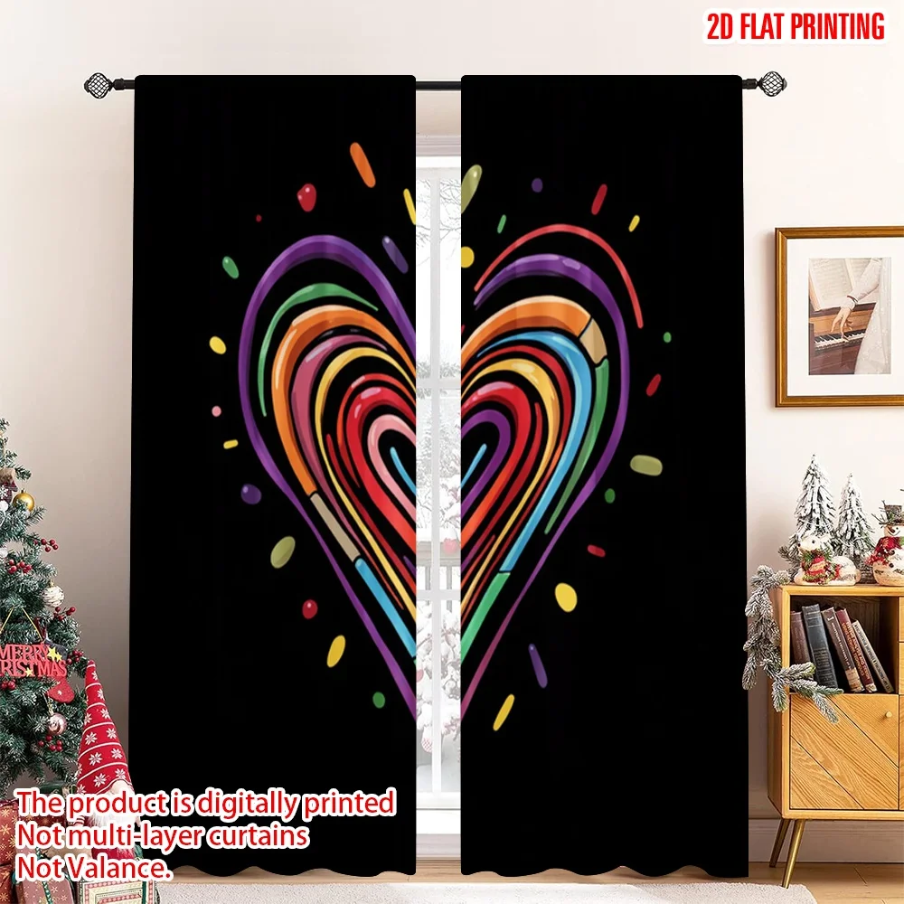 2pcs 2D flat printing Curtain Vibrant Heart Burst Digital Printed Polyester Drapes Birthday Party Use for Booths Studio