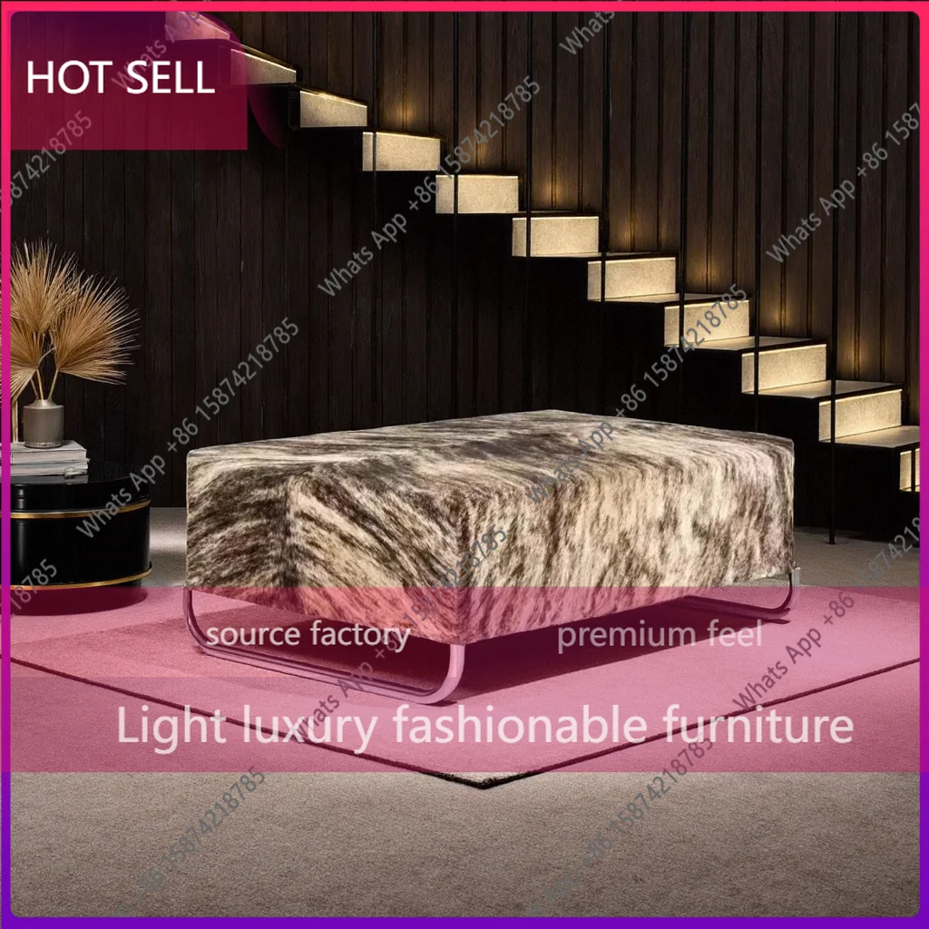 

tT Light luxury style bed tail fur integrated living room sofa stool modern simple light luxury high sense foyer shoe change