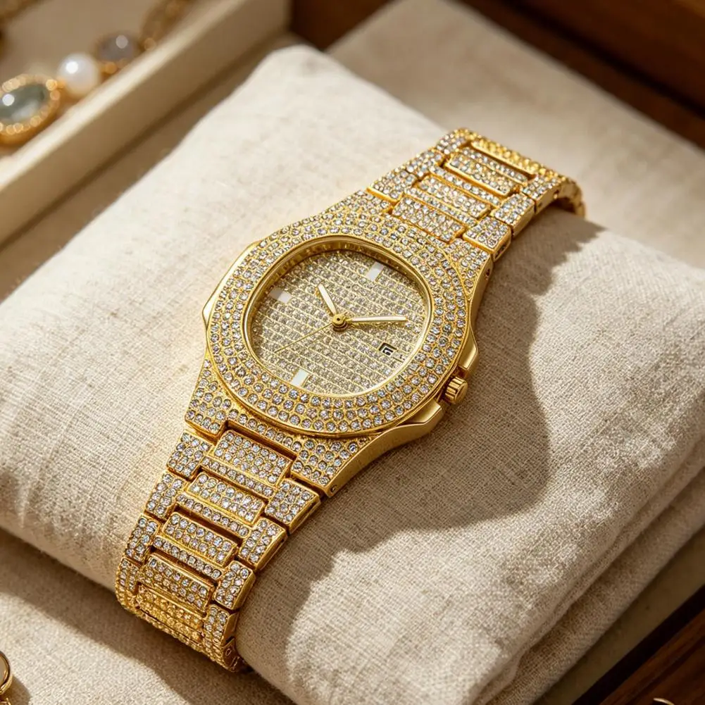 

Quartz Watch with Full Diamond Bezel And Dial Watch High Accuracy Sparkling Trendy Hip-Hop Style Watch for Daily Party Stylish Q