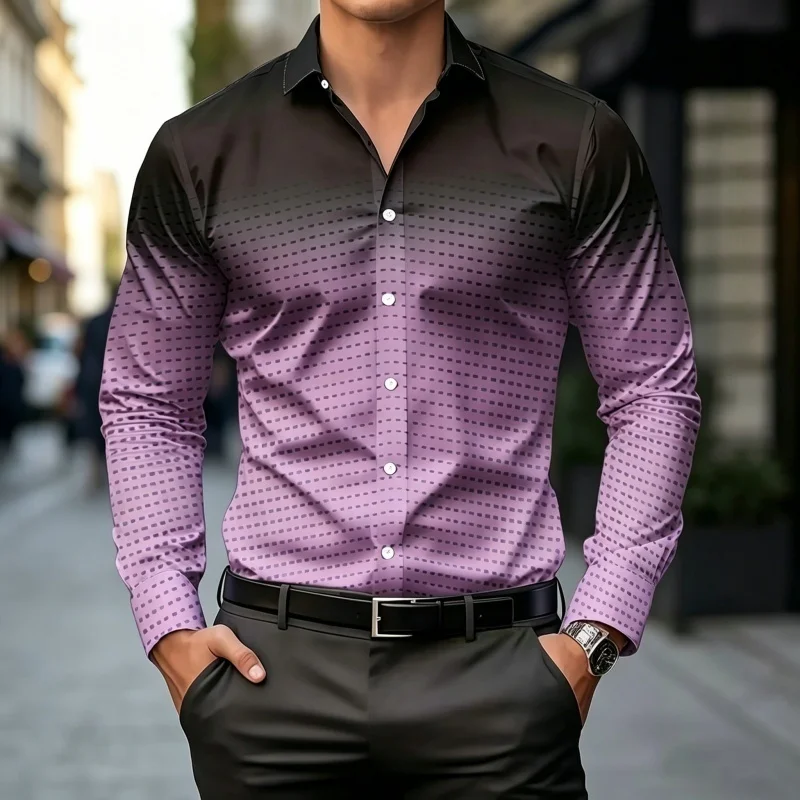 Men's Printed Stripe Casual Slim Fit Shirt Trendy Top Ropa Hombres Conjuntos Ensemble Homme Man Clothes
