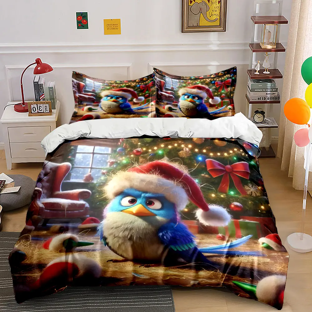 A festive blue bird amidst a cozy Christmas setting Print Duvet Cover Bedding Set Included 1*Duvet Cover 2*Pillowcases