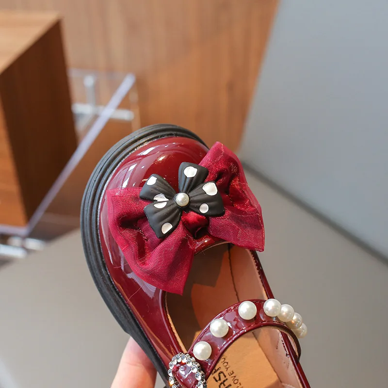 Kid's Red Leather Shoes For Girls Summer Infants Black School Flats Princess Shoes Big Kids Girls Preppy Soft Soled Single Shoes