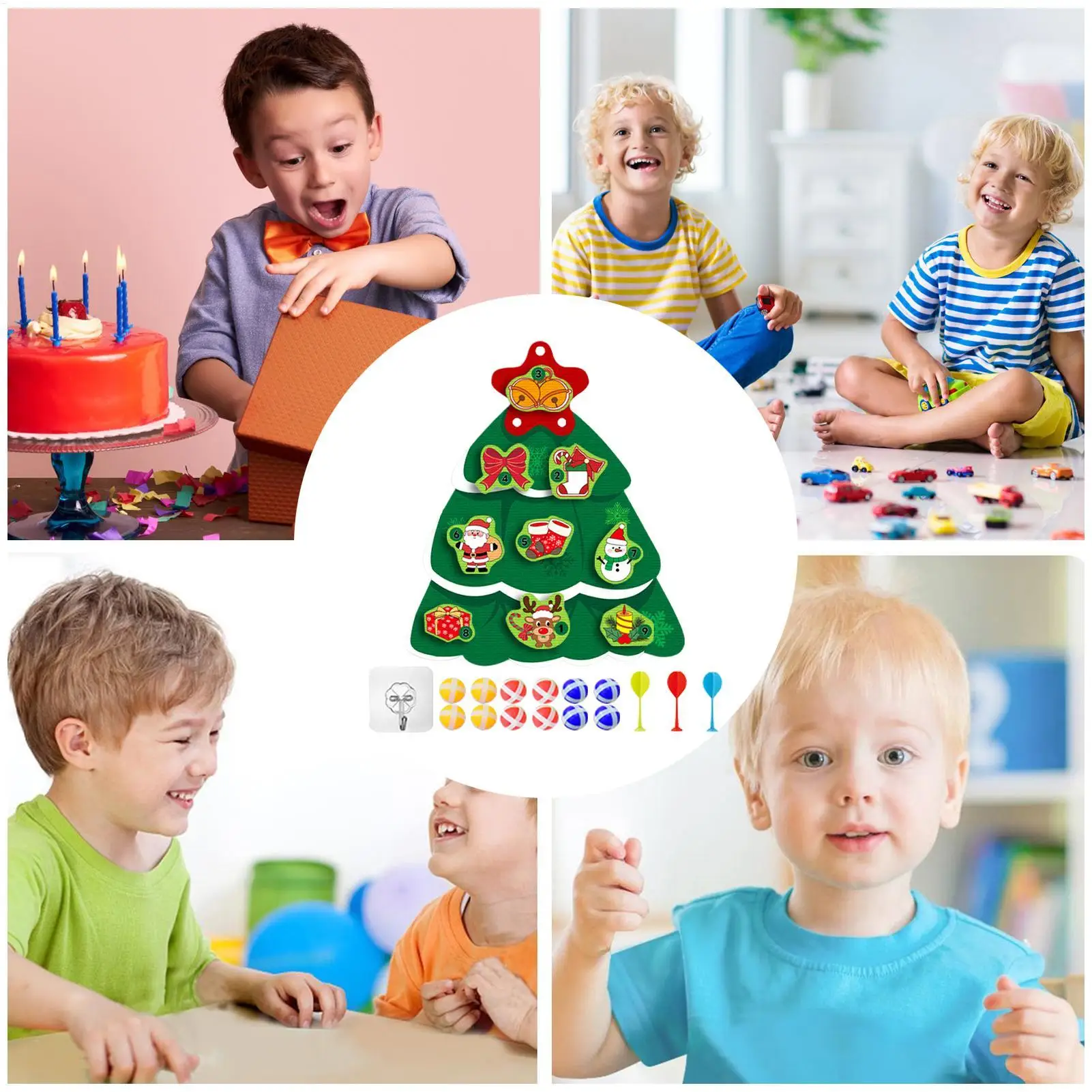 Placa de dardo para crianças 16.5 icch diversão árvore de natal forma alvo brinquedo diy jogos de natal com bolas adesivas para interior ao ar livre