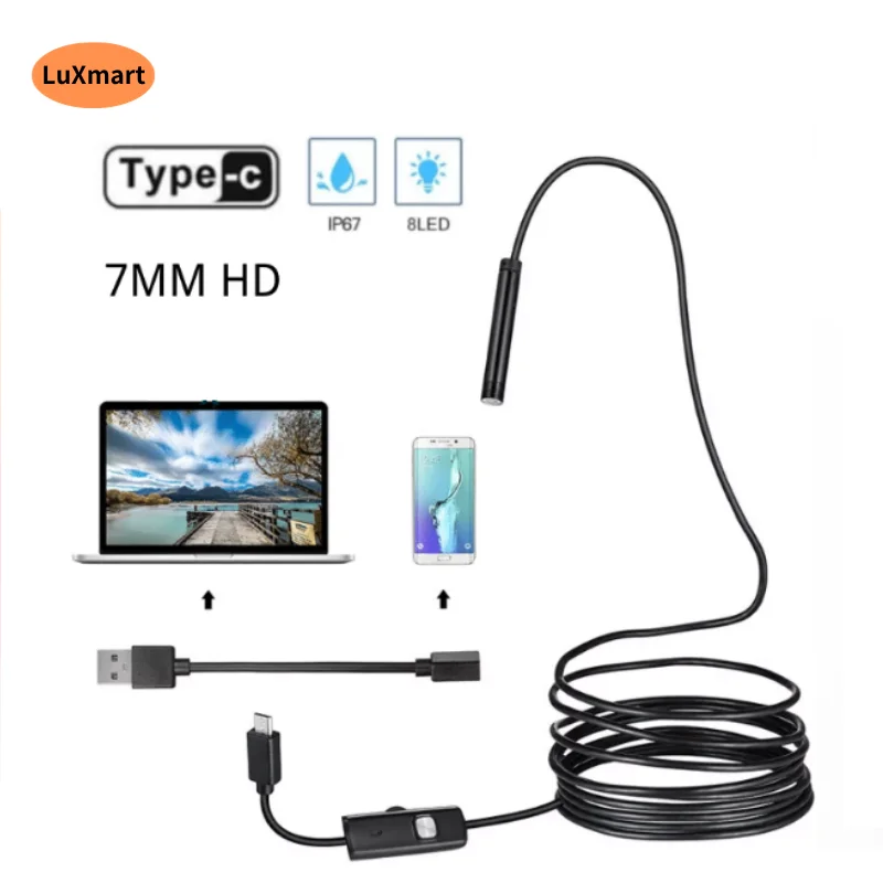 

Эндоскопическая камера 7 мм, 8 мм, USB Type-C, HD, 1 м, 1,5 м