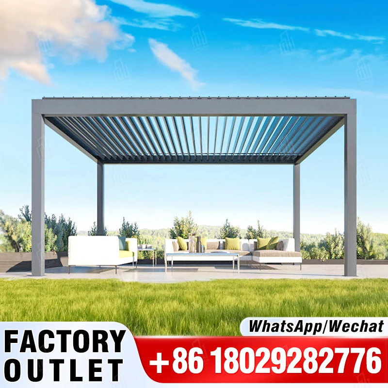 Foshan aluminum bioclimatica gazebo automatic retractable metal louvre pergola price for restaurant