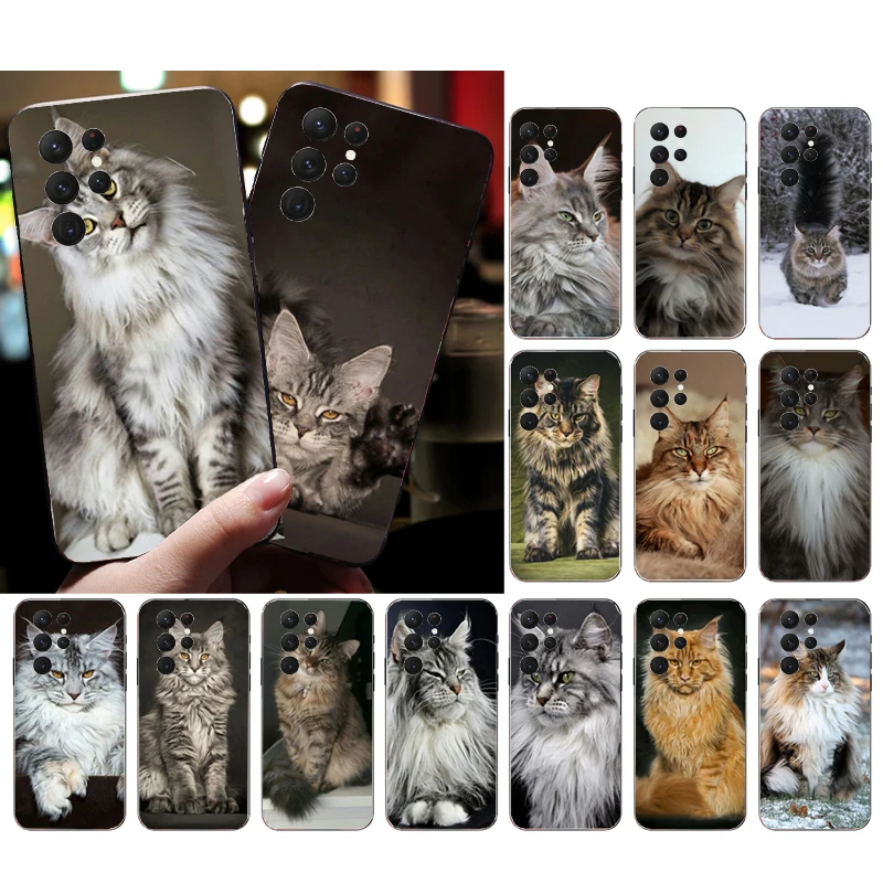 Phone Case for Samsung Galaxy S25 S24 S23 S22 S21 Ultra S24 S23 S22 S21 Plus S24 S21 S20 FE Maine Coon Cat