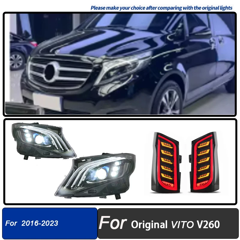 Led Koplampen + Led Achterlichten Montage Voor Mercedes Benz Vito W447 2016-2024 Halogeen Upgrade Full Led Voor achterlichten