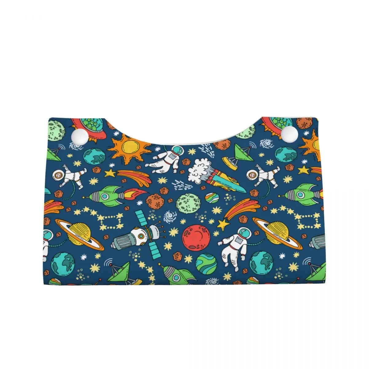 Custom Universe Astronaut Spaceship Tissue Box Cover PU Leather Rectangular Space Planet Rocket Facial Tissues Holder for Home