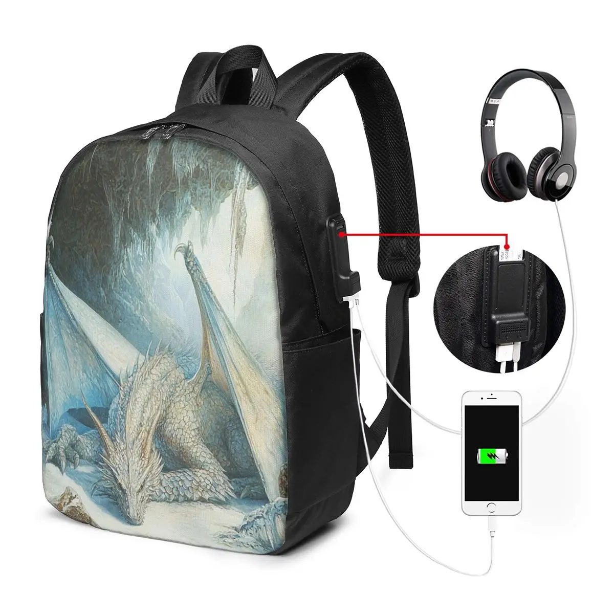 The Black Dragon In The Cave Backpack Travel Notebook Bag Computer College Student School Bag Laptop Shoulder Bags for Men Women