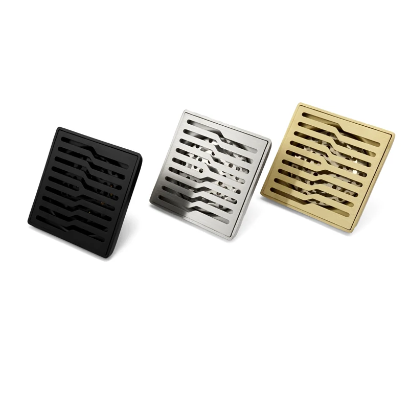 

Stainless Steel Floor Drain Shower Room Washing Machine Square Brushed Gold Surface Black Wastes Hair Strainer Trap Floor Drain