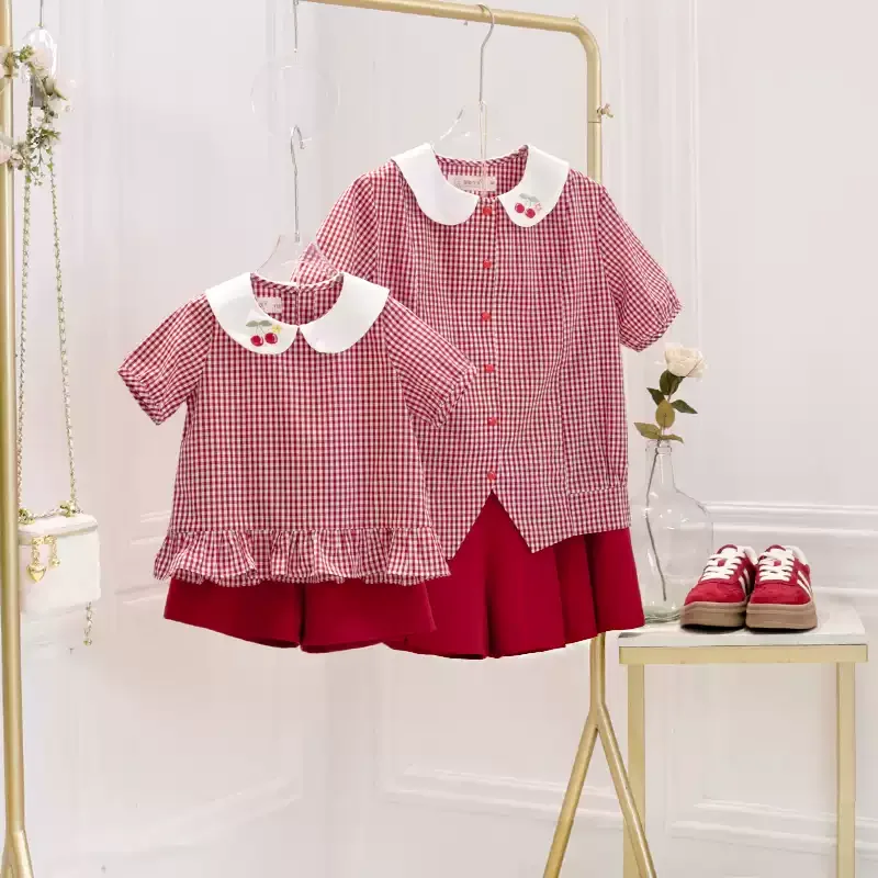 Short sleeve mother kids red shirt short sets Family look family matching outfits girl clothing New in matching set mom daughter