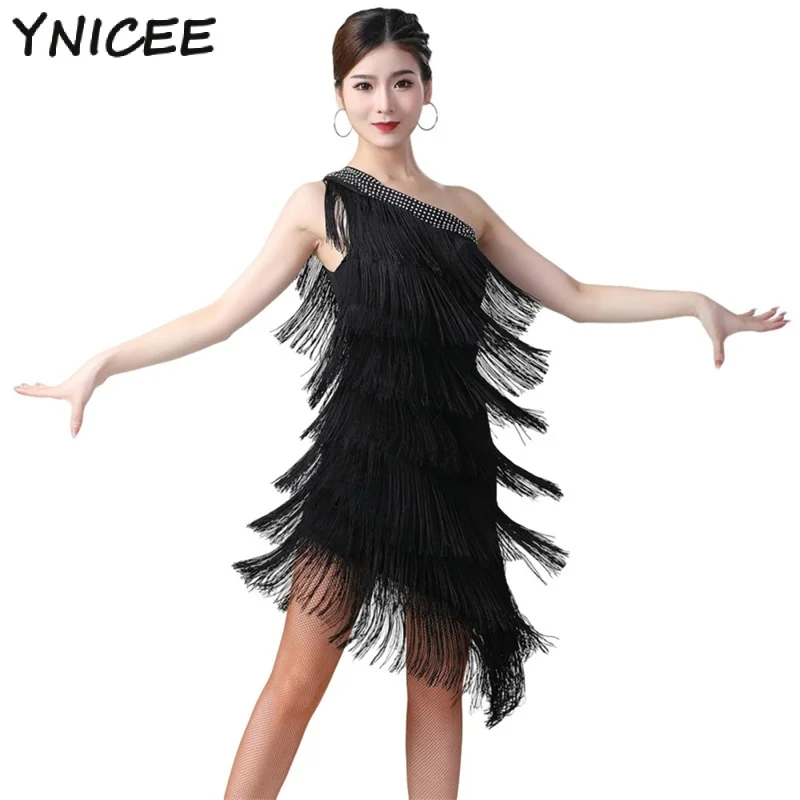 

Взрослые цельные платья с блестками и кисточками для латинского джаза, сценическая одежда для певцов, женщина, сальса, самба, румба, тренировочная одежда, наряд