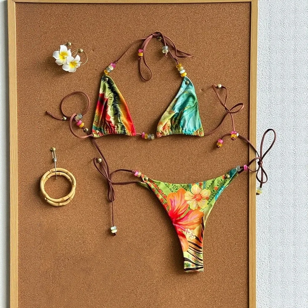 2026 Sexy Printed Mirco Bikini Sets Women Tie Side G-String Thong Swimsuit Female Bandage Bathing Suit Brazlian Swimwear Biquini