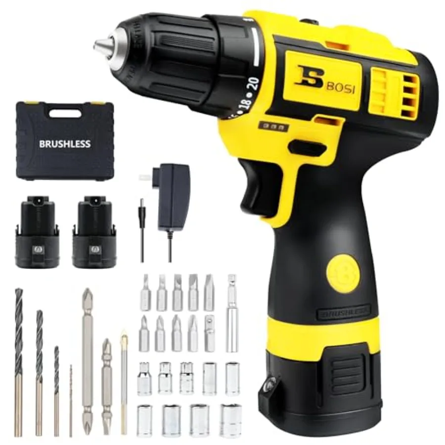 

Бесщеточный аккумуляторный шуруповерт 16.8В с 2 аккумуляторами по 2000 мАч и зарядным устройством, быстрозажимной патрон 3/8 дюйма