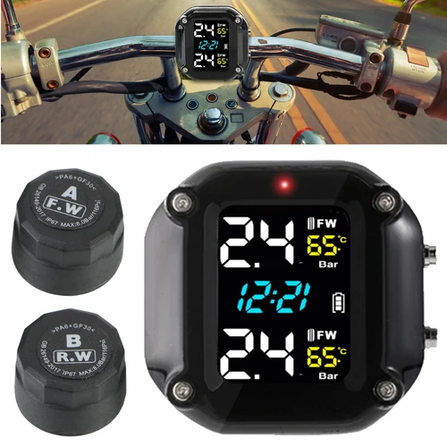 Sensores de presión de neumáticos de motocicleta Moto TMPS con pantalla colorida sistema de monitoreo de presión de neumáticos Sensor externo de neumáticos de 2 ruedas