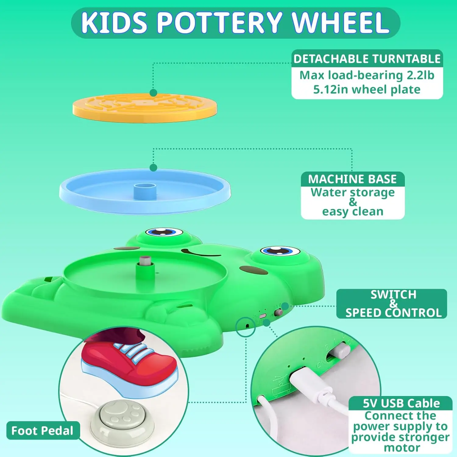 Pottery Wheel Toy for Kids - Complete Pottery Painting Kit Arts and Crafts for Ages 8+ Supplies for Girls Boy Birthday Gift