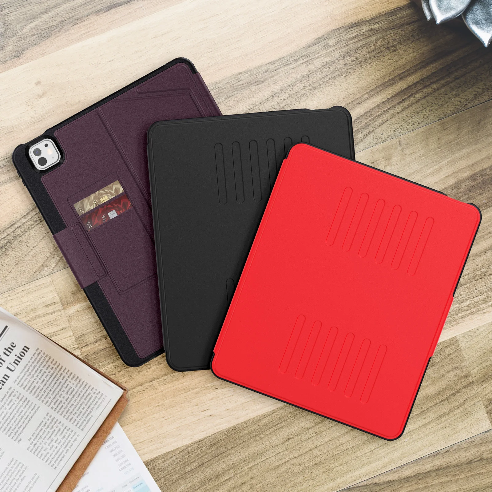 Red Premium Business Tablet Protective Case for iPad Pro 13 2024 Pro 11 2024 Air7 th2025 10.9 10.2 9.7 Mini 6 7 th8.3 Pen holder