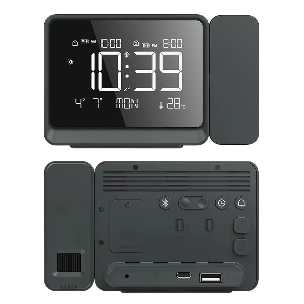 180° Rotatable Projection Digital Alarm Clock Brightness Dimmer Temperature Display Electronic Table Clock LED Display USB