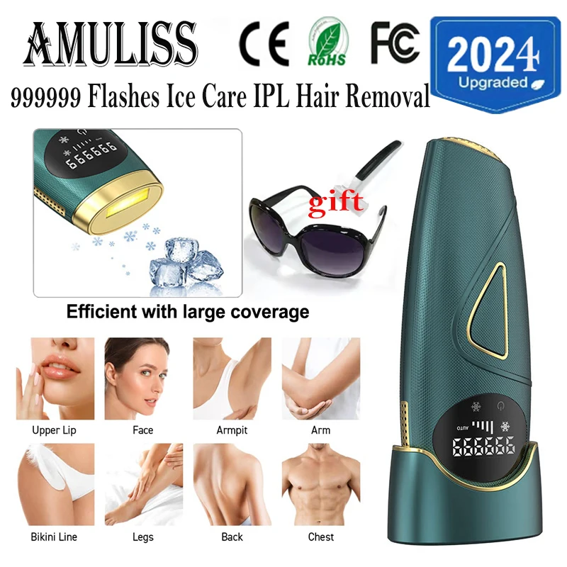 Amuliss Hair removal IPL Depilator Pulses Permanent Laser Epilator Painless  Bikini face and body machine home-appliance Devices