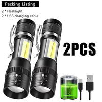2PCS Mini COB LED Flashlight Rechargeable Zoom Torch Tactical Lamp Outdoor Camping Waterproof Emergency Lantern with Pen Clip
