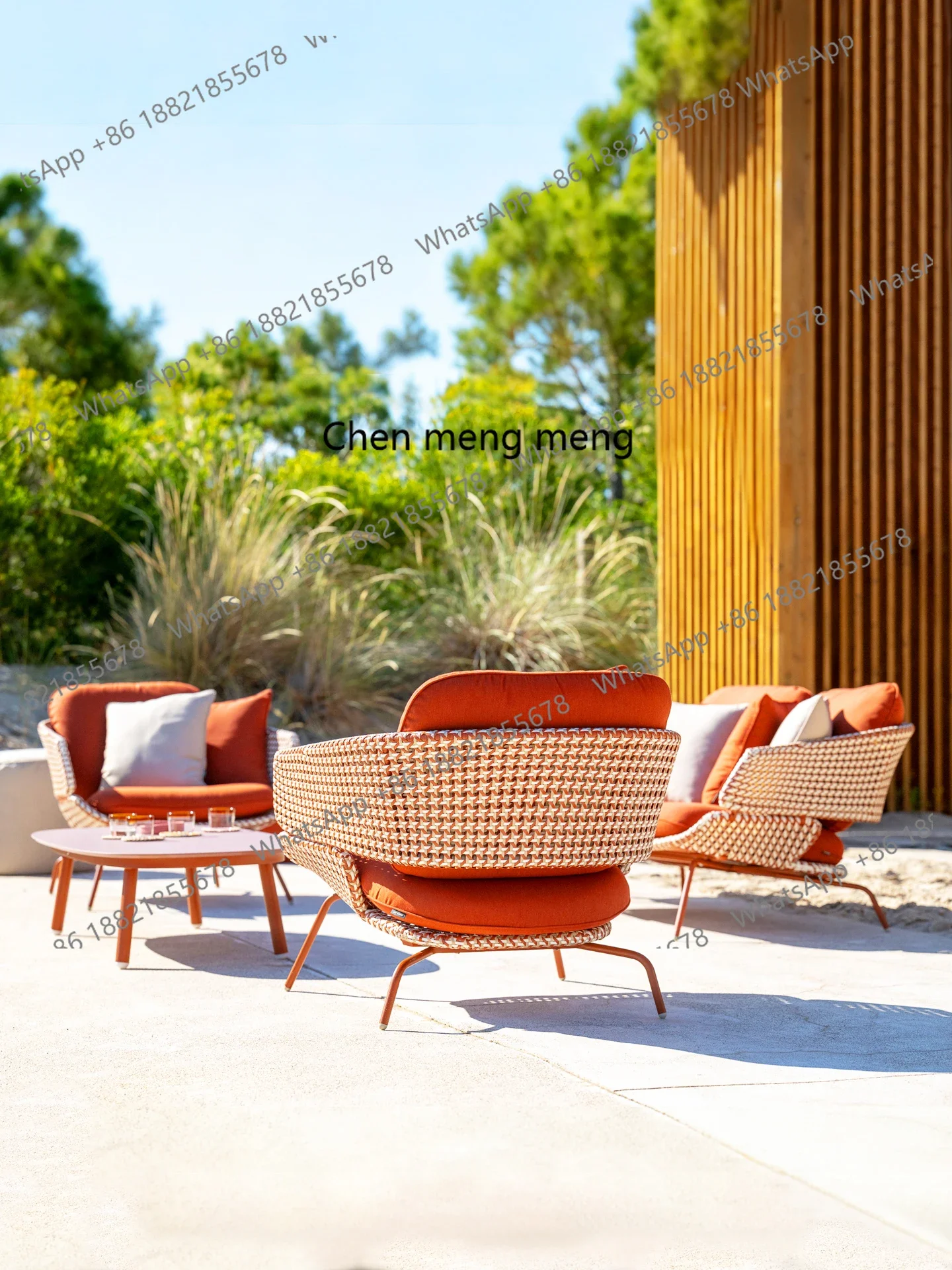 Outdoor rattan sofa courtyard rain and sun protection leisure villa balcony furniture garden table and chairs coffee table
