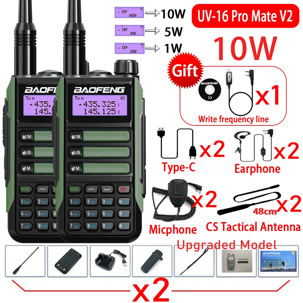 2023 2PACK BaoFeng UV-16 PRO V2 10W Professional Walkie Talkie UV16Pro Long Range CB Two Way Radio Upgrade UV5R Max V2 UV10R