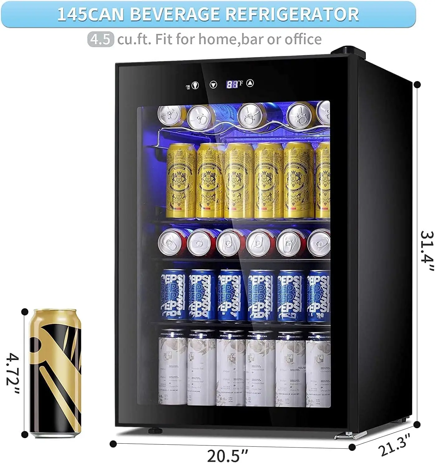 Beverage Cooler 145 Can Mini Fridge Glass Door for Soda Beer Wine Glass Door Stainless Steel Small Drink