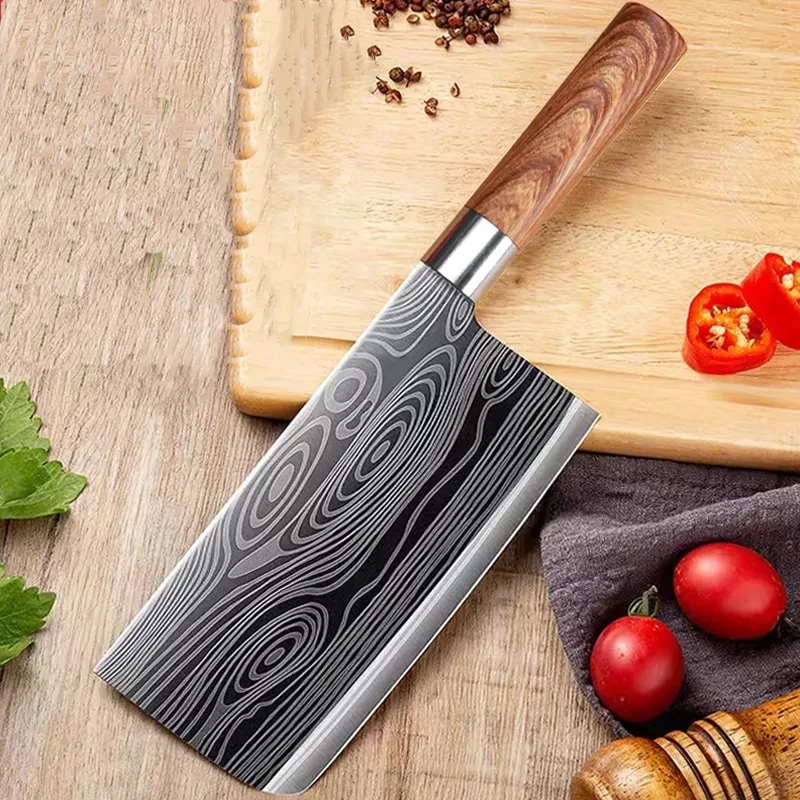 Laser Damascus Pattern Slicing Knife Sharp Stainless Steel Household Kitchen Knife for Female Meat Fish Vegetables Cutting Tools