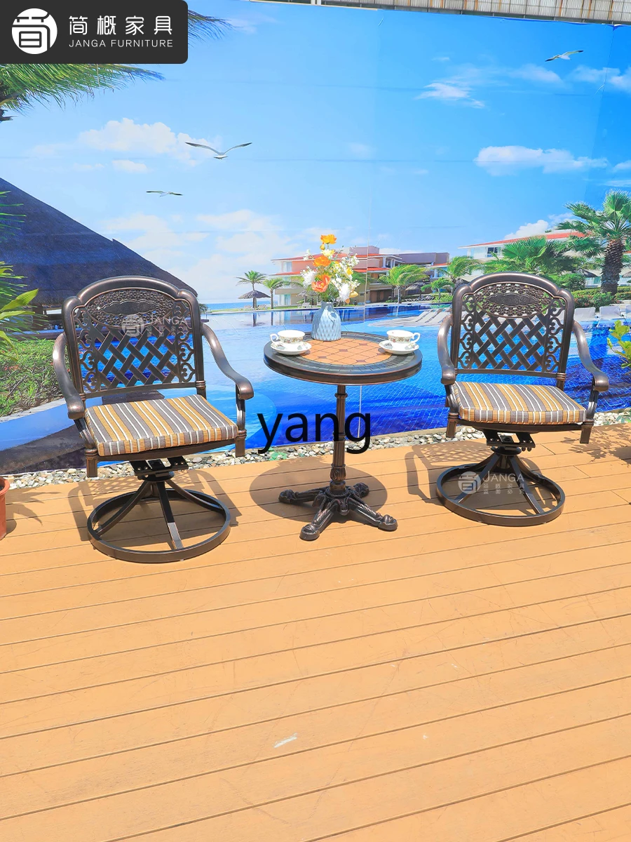 

LMM Outdoor Cast Aluminum Table and Chair Three-piece Set Courtyard Garden All Aluminum Waterproof Tea Table and Chair