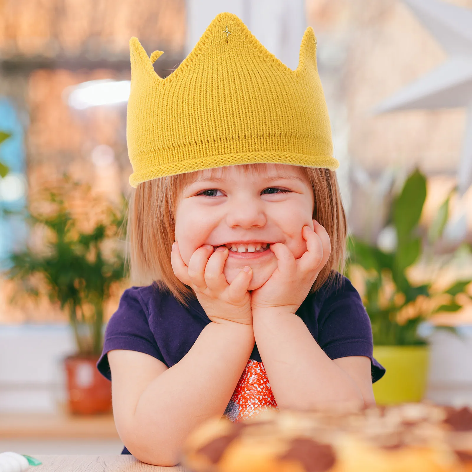 Stirnbänder für Kleinkinder, Jungen, Babykleidung, Kronenmütze, Wintermütze, gelb, gestrickt, Mädchen