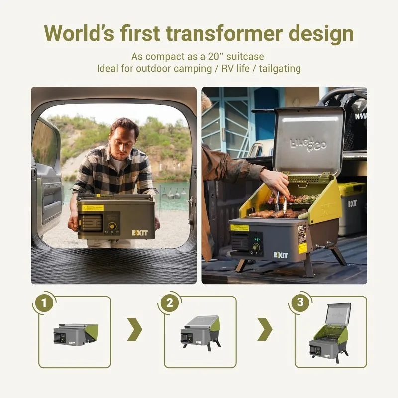 Fire'n'Go 20V Portable Wood Pellet Grill Smoker, Electric Tabletop Pellet Smoker, 287 Sq.In. Cooking Area