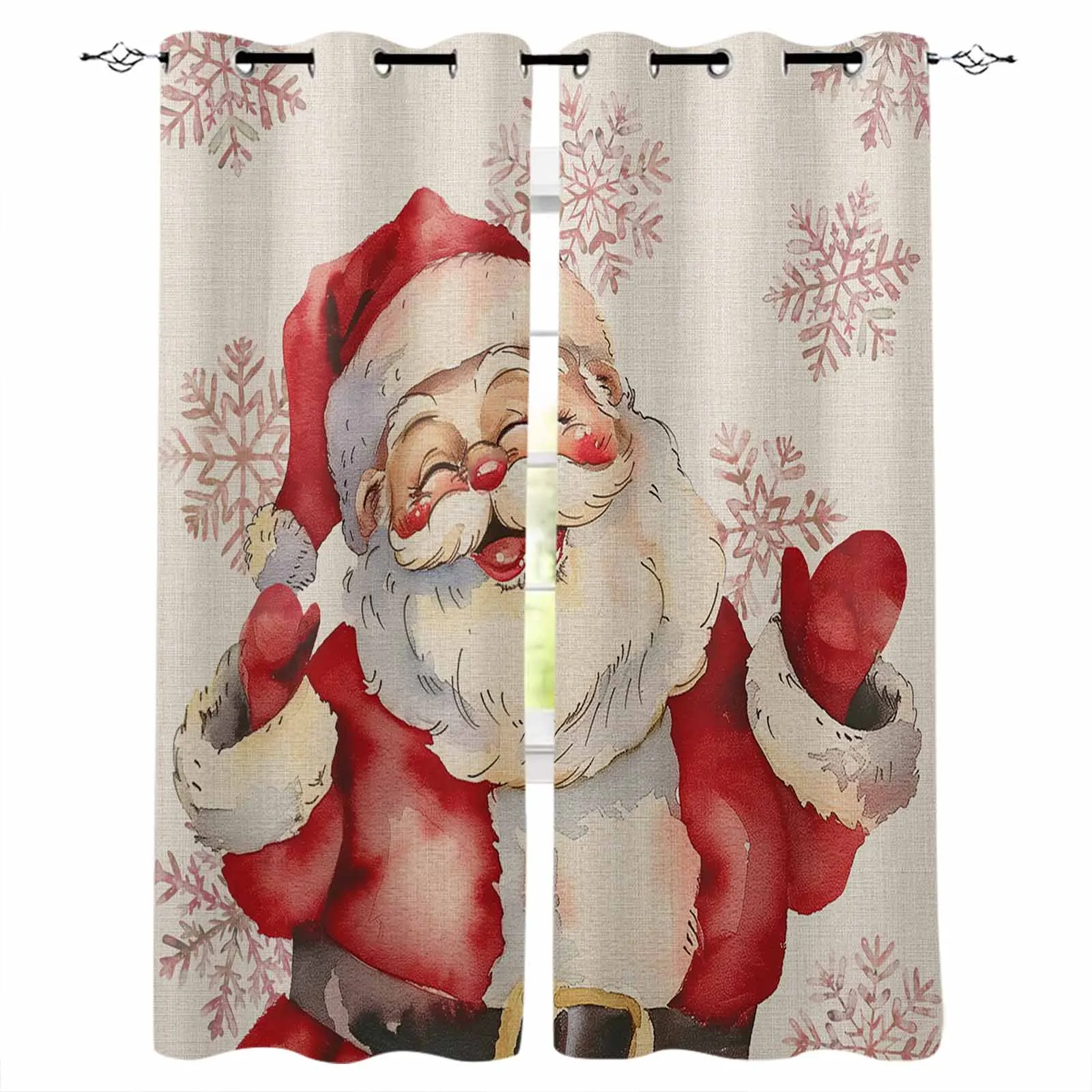 Christmas Snowflakes Retro Santa Claus Curtains For Kitchen Bedroom Window Treatment Curtains For Living Room Home Decor