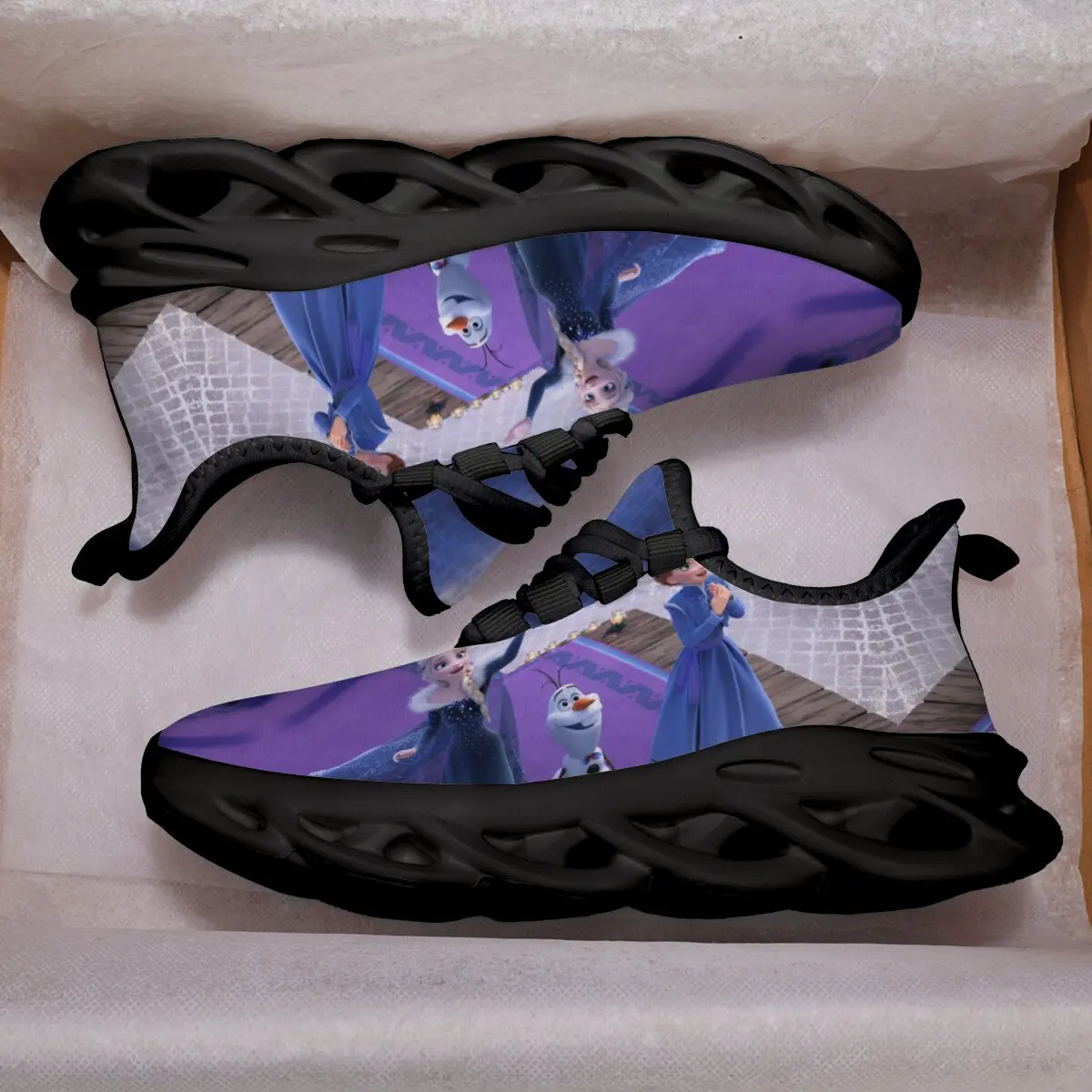 فروزن إلسا آنا أولاف للأطفال أحذية رياضية بيضاء مكتنزة ديزني كارتون فتاة الأميرة إلسا حذاء كاجوال أحذية غير قابلة للانزلاق وخفيفة الوزن