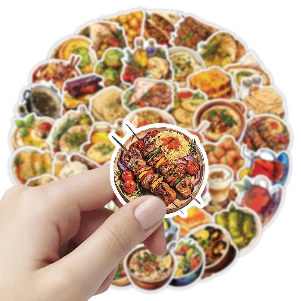 10/30/50 Uds. Pegatinas de comida de Oriente Medio de dibujos animados divertidos y bonitos, pegatinas DIY para ordenador portátil, cuaderno, teléfono, diario, pegatina decorativa, juguetes para niños