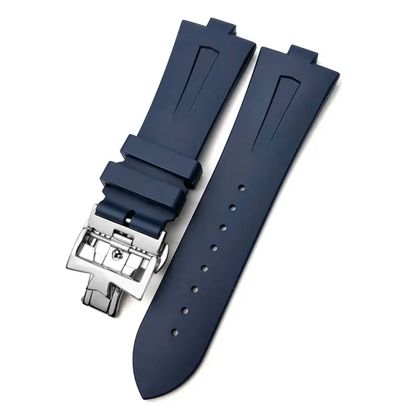 

BEFIA 25mm * 8mm Rubber Silicone WatchBand Replacement For Vacheron Constantin Overseas Watch Black Blue Waterproof Sport Strap