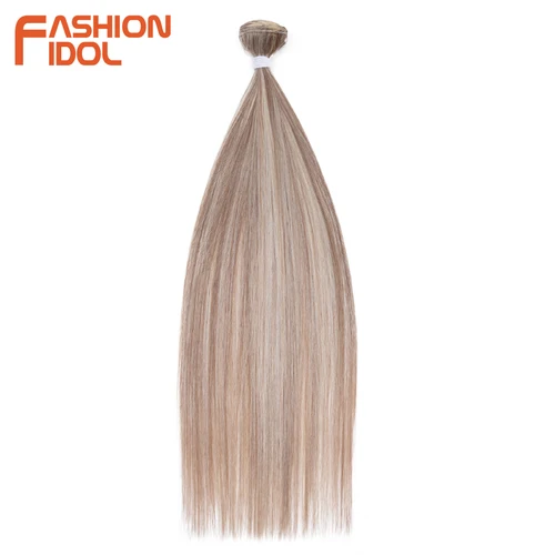 Imagen 2 del producto FASHION IDOL-extensiones de cabello liso Yaki de 26 pulgadas, mechones de pelo sintético para salón, fibra de alta temperatura, pelo falso Rubio degradado